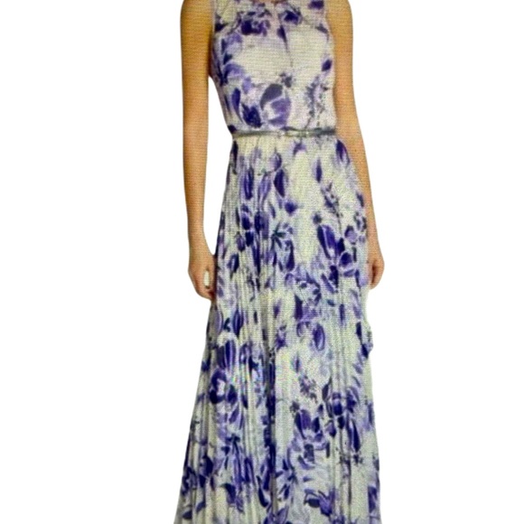 Eliza J Purple Belted Print Chiffon Maxi NWT